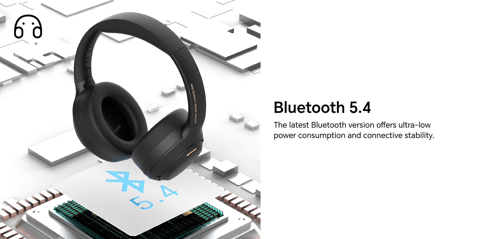Choice Headphone Pro, Active Noise cancelling, Wireless Over-Ear Bluetooth Headset, 80H Long Battery Life, Hi-Res Audio Certified, Black