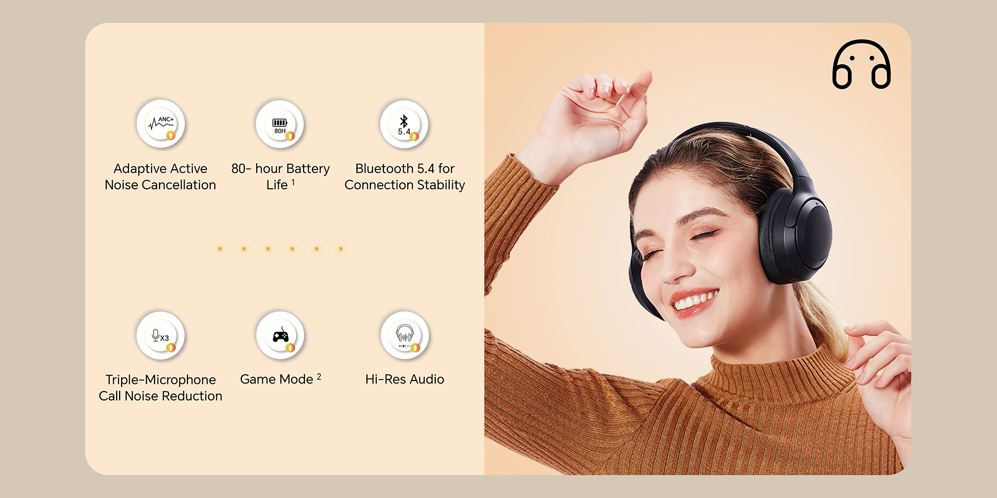 Choice Headphone Pro, Active Noise cancelling, Wireless Over-Ear Bluetooth Headset, 80H Long Battery Life, Hi-Res Audio Certified, Black
