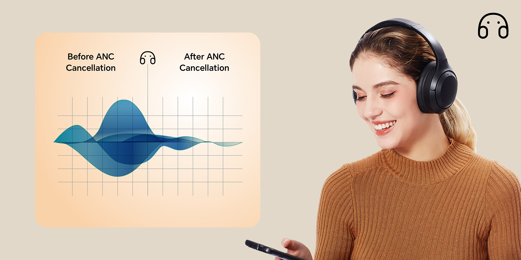 Choice Headphone Pro, Active Noise cancelling, Wireless Over-Ear Bluetooth Headset, 80H Long Battery Life, Hi-Res Audio Certified, Black