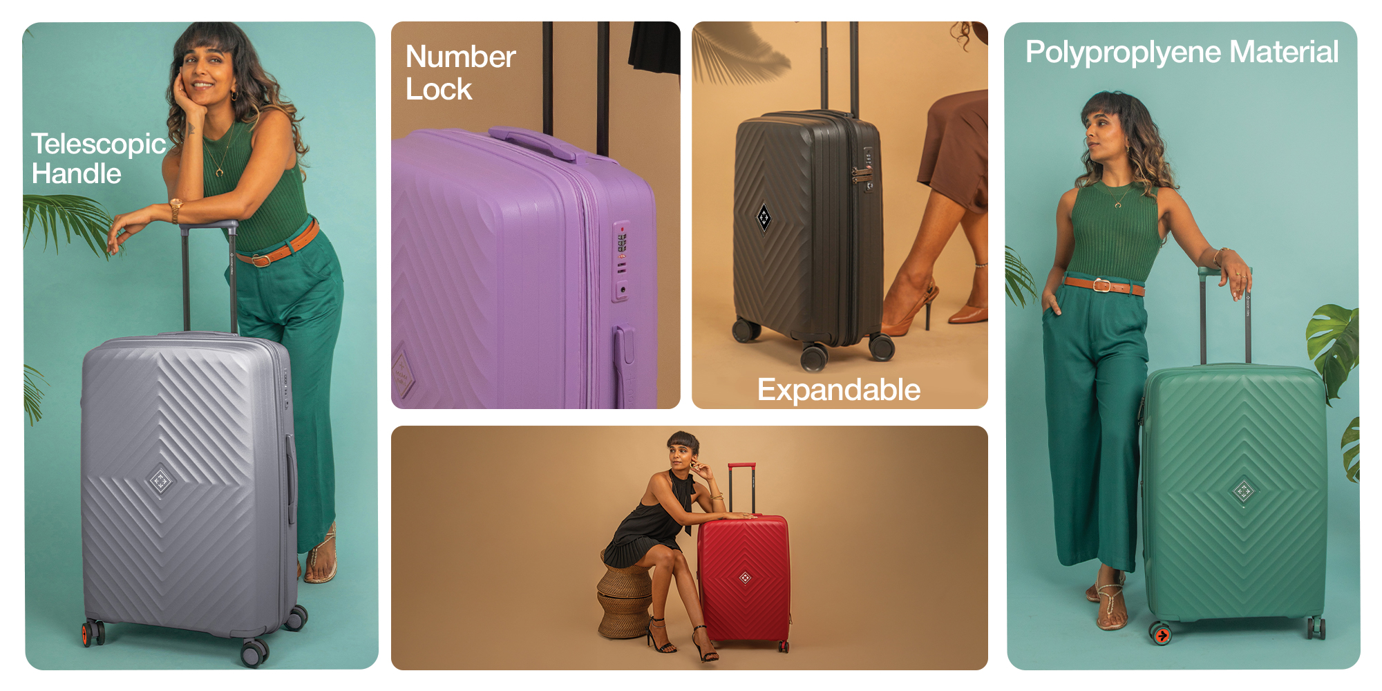 Nasher Miles Antwerp Hard-Sided Polypropylene Luggage Set of 3 | 55cm, 65cm & 75cm | TSA Lock 8 Wheels & Expander Small, Medium & Large Trolley Bag for Travel | Suitcase (Dark Green)