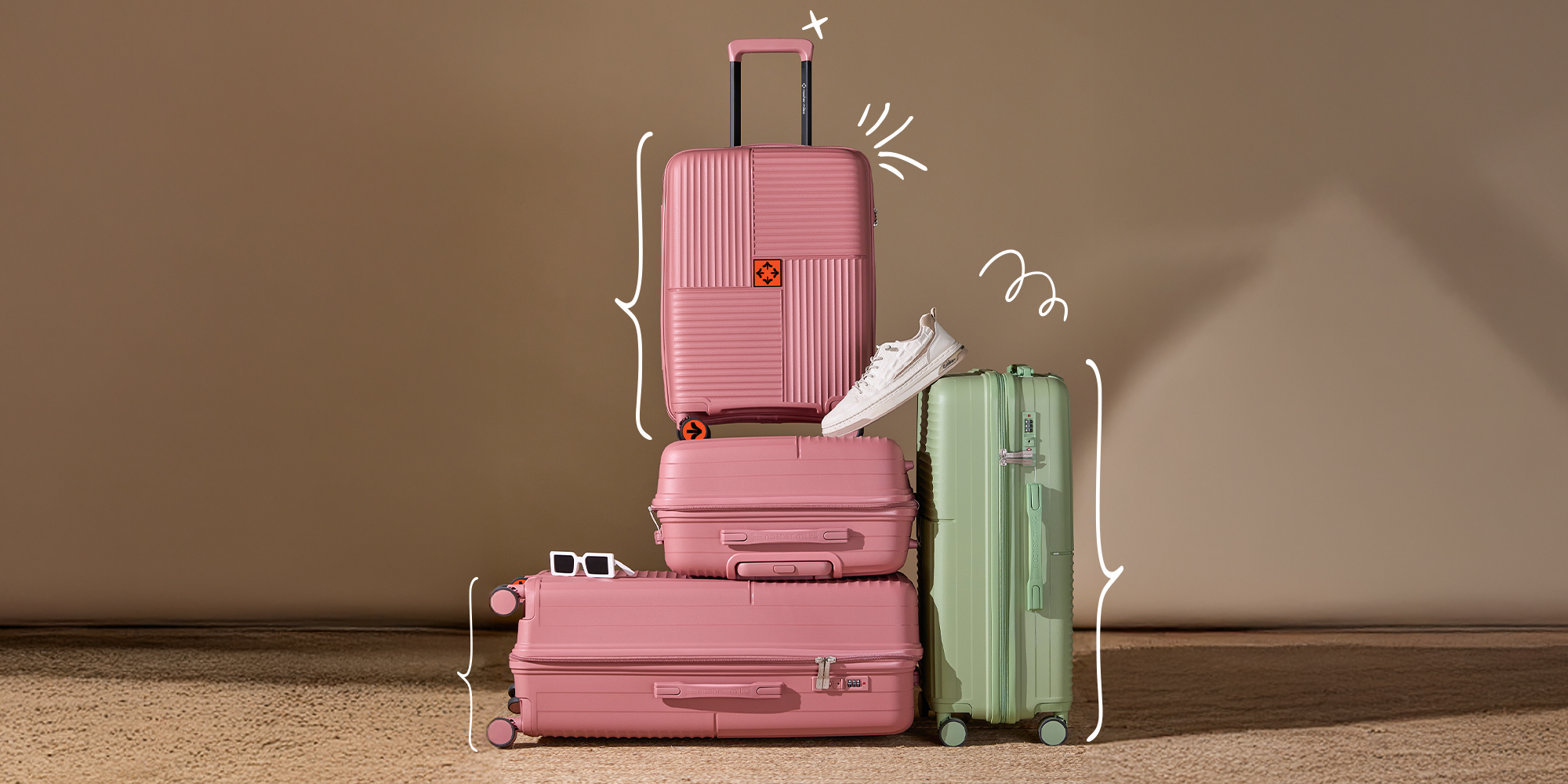 Nasher Miles Singapore Hard-Sided Polypropylene Luggage Set of 3 Rose Gold Trolley Bags (55, 65 & 75 )