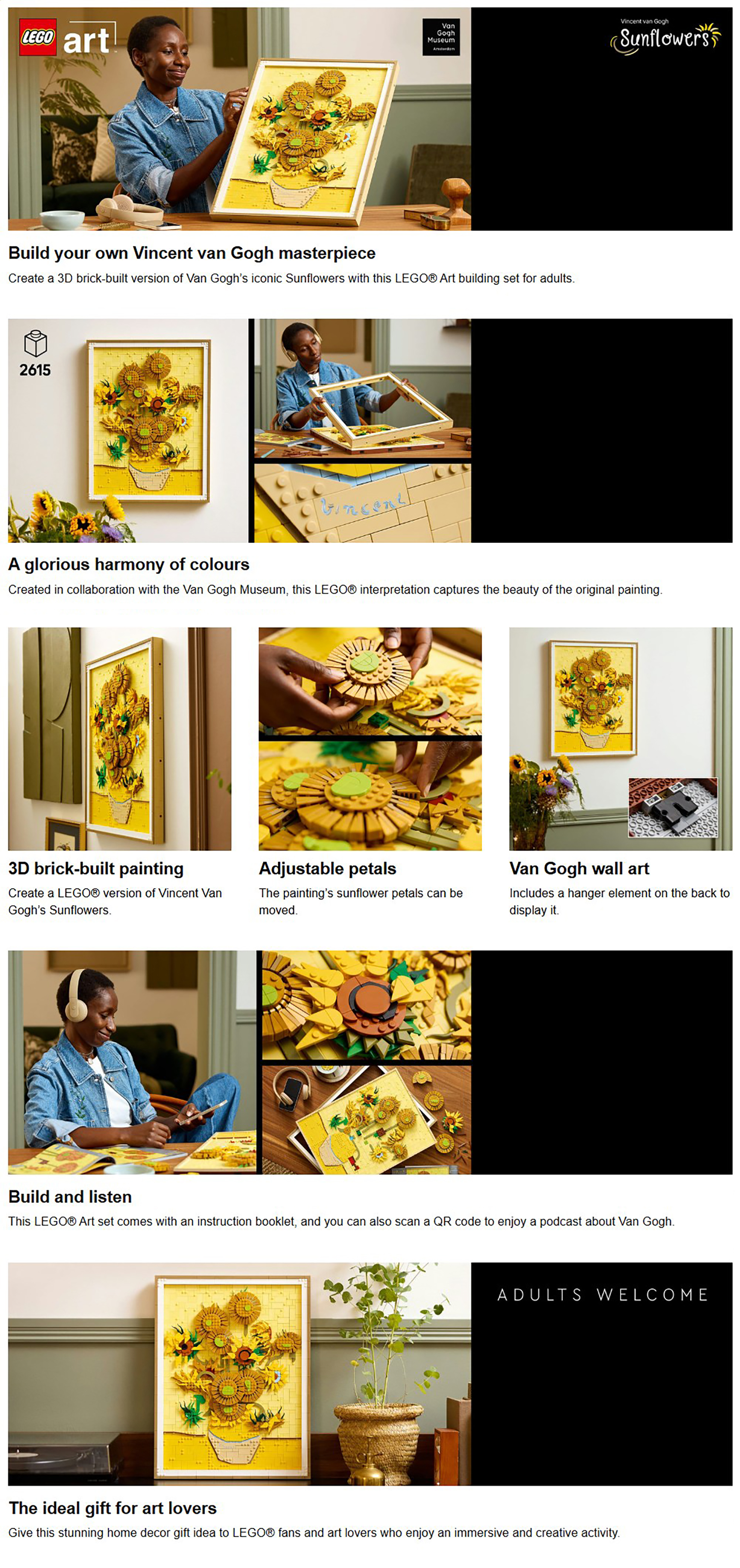 Art Vincent van Gogh – Sunflowers Building Set 31215 (Age 18+, 2615 Pieces)