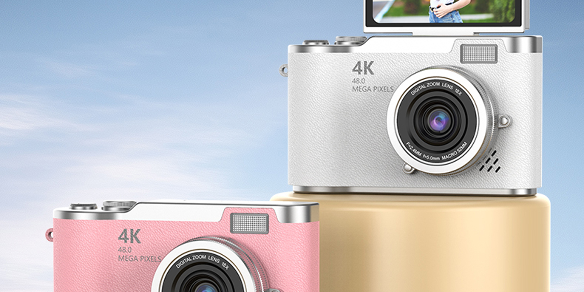 4k CCD Digital Zoom Student Digital Camera 48MP Portable Digital Photography Camera 180° Flip Screen Selfie Camera，with 64GB SD card
