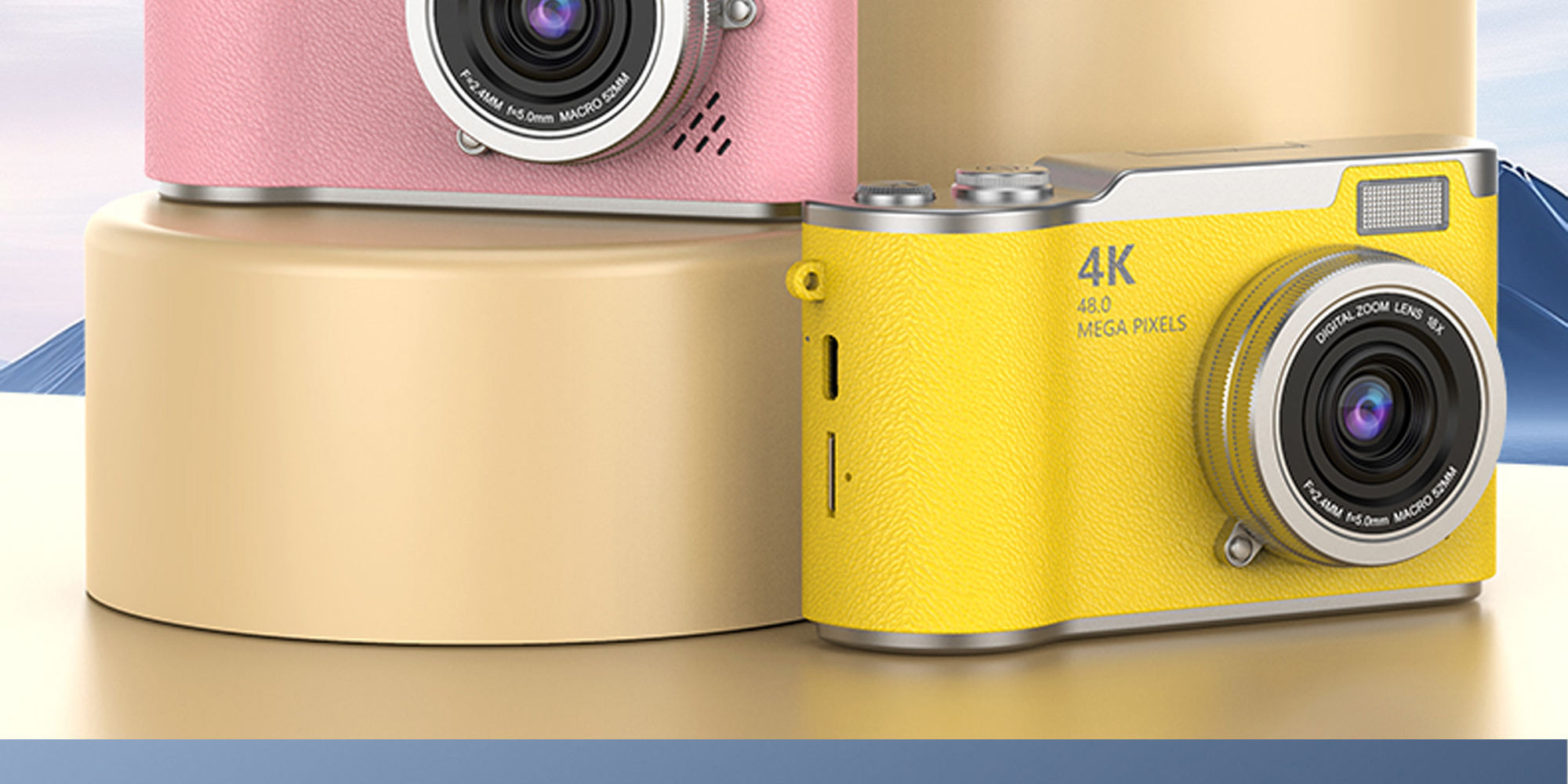 4k CCD Digital Zoom Student Digital Camera 48MP Portable Digital Photography Camera 180° Flip Screen Selfie Camera，with 64GB SD card