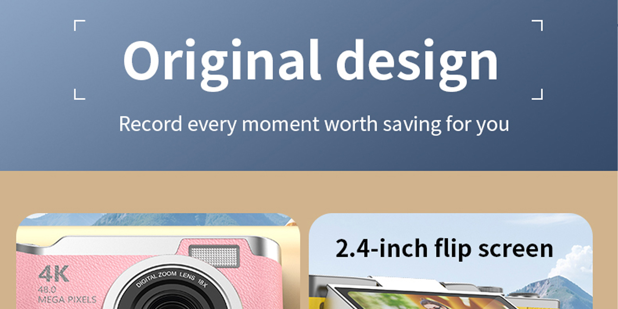4k CCD Digital Zoom Student Digital Camera 48MP Portable Digital Photography Camera 180° Flip Screen Selfie Camera，with 64GB SD card