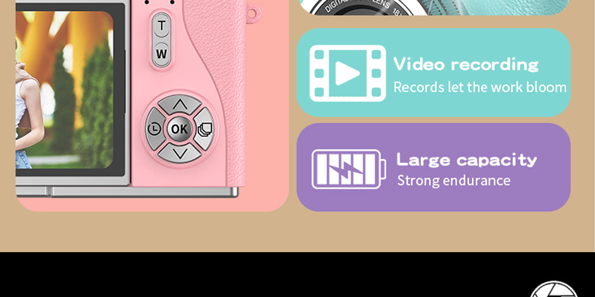 4k CCD Digital Zoom Student Digital Camera 48MP Portable Digital Photography Camera 180° Flip Screen Selfie Camera，with 64GB SD card
