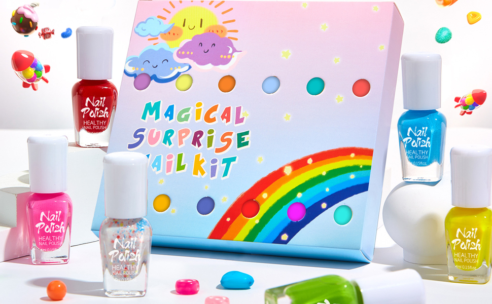 Kids Nail Polish, 12 Colors Non-Toxic Water Based Peel-Off Nail Polish Set with 3 Stickers, Non Toxic & Safe Nail Polish Set for Girls Ages 5+ for Parties, Birthday and Makeovers (12Colors)