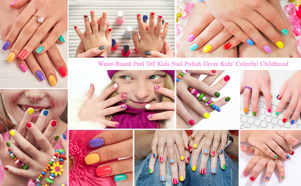 Kids Nail Polish, 12 Colors Non-Toxic Water Based Peel-Off Nail Polish Set with 3 Stickers, Non Toxic & Safe Nail Polish Set for Girls Ages 5+ for Parties, Birthday and Makeovers (12Colors)