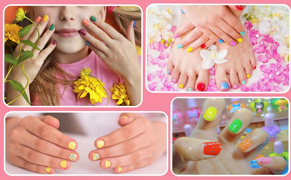 Kids Nail Polish, 12 Colors Non-Toxic Water Based Peel-Off Nail Polish Set with 3 Stickers, Non Toxic & Safe Nail Polish Set for Girls Ages 5+ for Parties, Birthday and Makeovers (12Colors)