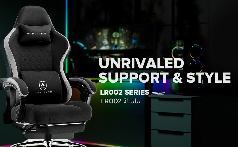 GTPLAYER #1USA Ergonomic Gaming Chair Fabric with Pocket Spring Cushion, Footrest & Armrests – Computer Video Game Desk Chair with Adjustable Lumbar Support & Headrest for Gaming & Office (Black) Black