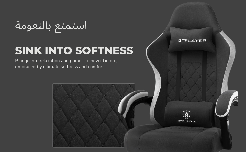 GTPLAYER #1USA Ergonomic Gaming Chair Fabric with Pocket Spring Cushion, Footrest & Armrests – Computer Video Game Desk Chair with Adjustable Lumbar Support & Headrest for Gaming & Office (Black) Black
