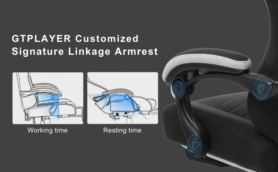 GTPLAYER #1USA Ergonomic Gaming Chair Fabric with Pocket Spring Cushion, Footrest & Armrests – Computer Video Game Desk Chair with Adjustable Lumbar Support & Headrest for Gaming & Office (Black) Black