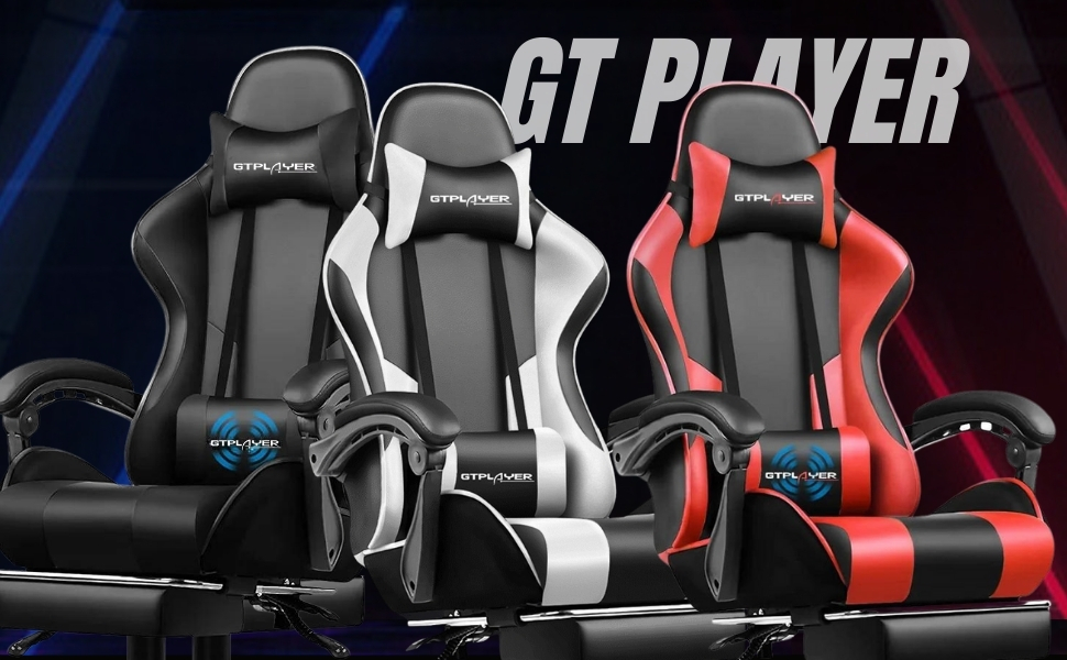 GTPLAYER #1USA Ergonomic Gaming Chair with USB Massage Cushion, Footrest & Armrests – PU Leather Computer Video Game Desk Chair with Adjustable Lumbar Support & Headrest for Gaming & Office (White) White