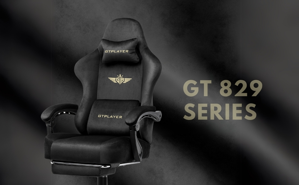 GTPLAYER #1USA Ergonomic Gaming Chair Fabric with Pocket Spring Cushion, Footrest & Armrests – Computer Video Game Desk Chair with Adjustable Lumbar Support & Headrest for Gaming & Office (Black) Black