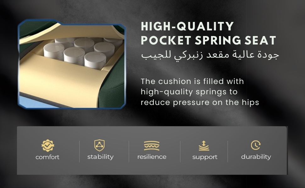 GTPLAYER #1USA Ergonomic Gaming Chair Fabric with Pocket Spring Cushion, Footrest & Armrests – Computer Video Game Desk Chair with Adjustable Lumbar Support & Headrest for Gaming & Office (Black) Black