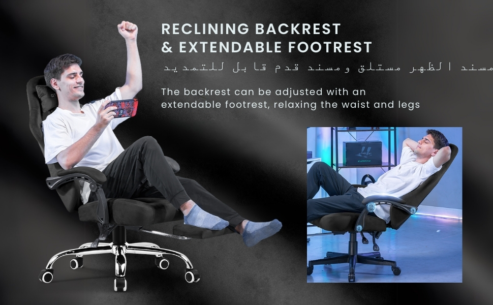 GTPLAYER #1USA Ergonomic Gaming Chair Fabric with Pocket Spring Cushion, Footrest & Armrests – Computer Video Game Desk Chair with Adjustable Lumbar Support & Headrest for Gaming & Office (Black) Black