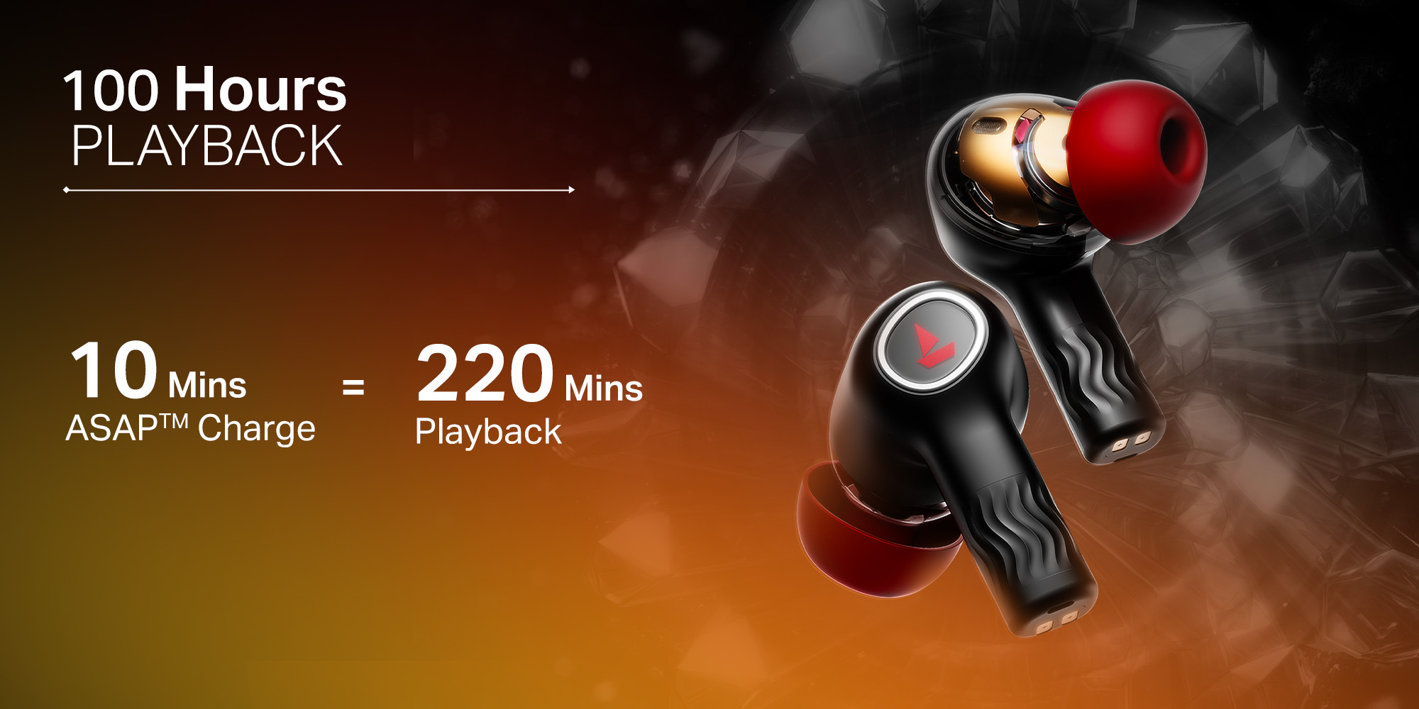 Nirvana Crystl TWS Earbuds with 360º Spatial Audio, Upto 32dB Active Noise Cancellation, 100hrs Playback, Multipoint Connection, 4 Mics with ENx™, boAt Adaptive EQ, In-Ear Detection And Fast Pair - Quantum Black