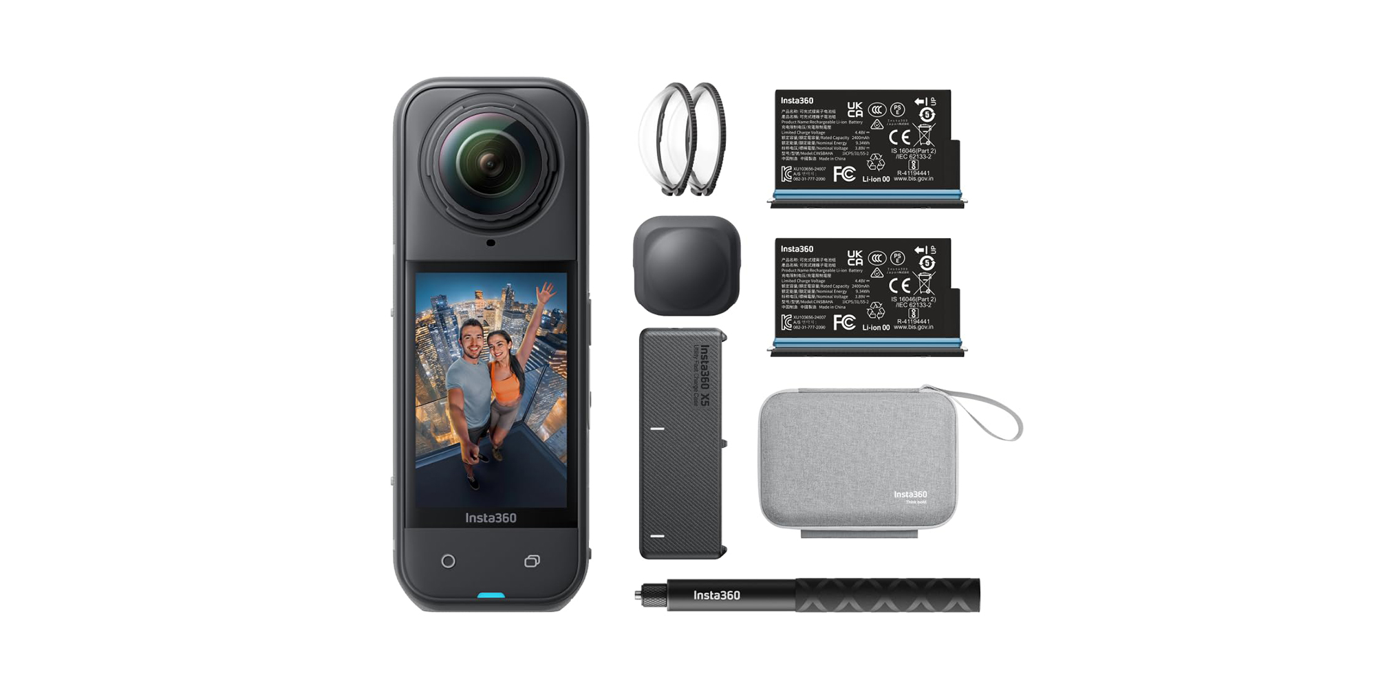 X5 Essentials Bundle | X5 Camera + Extra Battery + 114cm Invisible Sefie Stick + Lens Cap + Carry Case, 15m Waterproof 8K 360 Action Camera, Low Light Capture, Wind Guard - Black