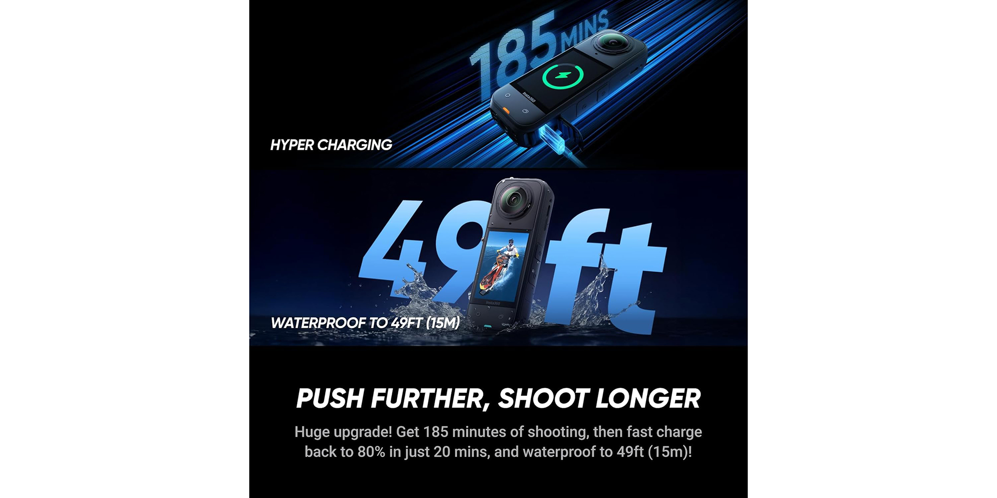 X5 Essentials Bundle | X5 Camera + Extra Battery + 114cm Invisible Sefie Stick + Lens Cap + Carry Case, 15m Waterproof 8K 360 Action Camera, Low Light Capture, Wind Guard - Black