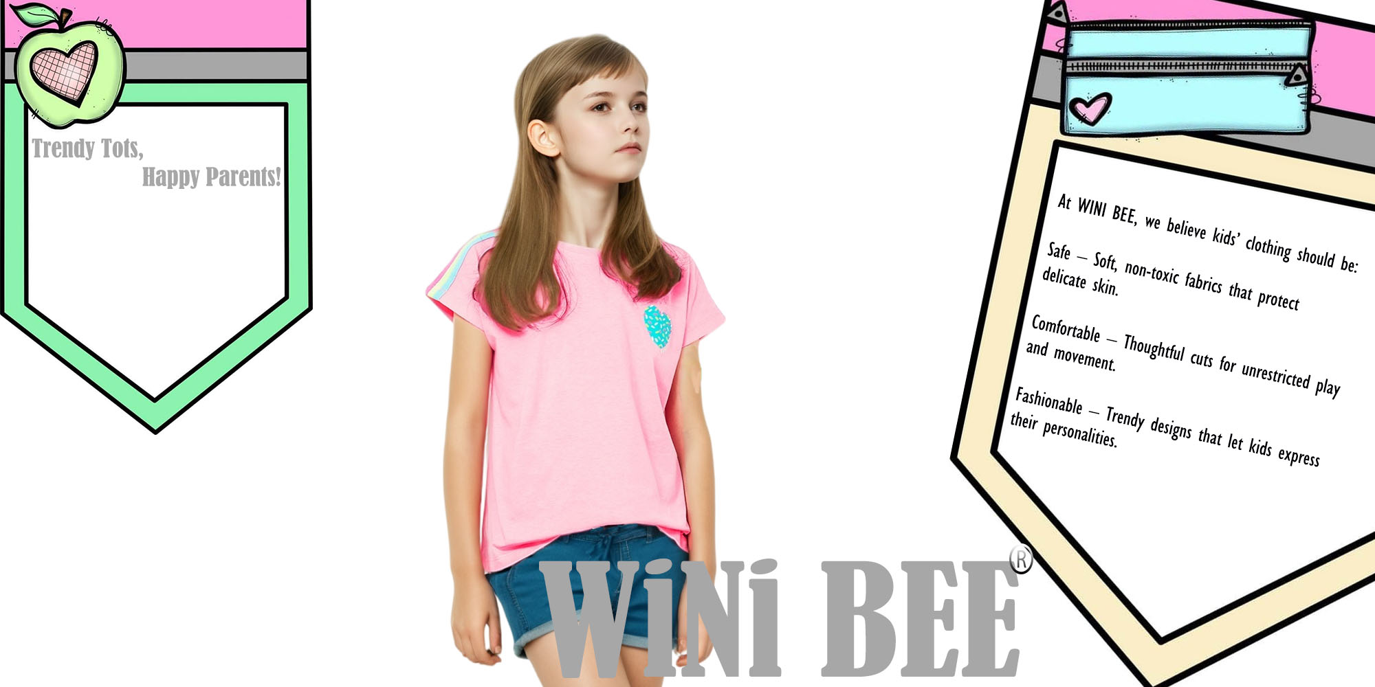 Girls T-Shirt with heart print ribbon shouder Fashion Girl Top Kids Casual Tee Round Neck Short Sleeve