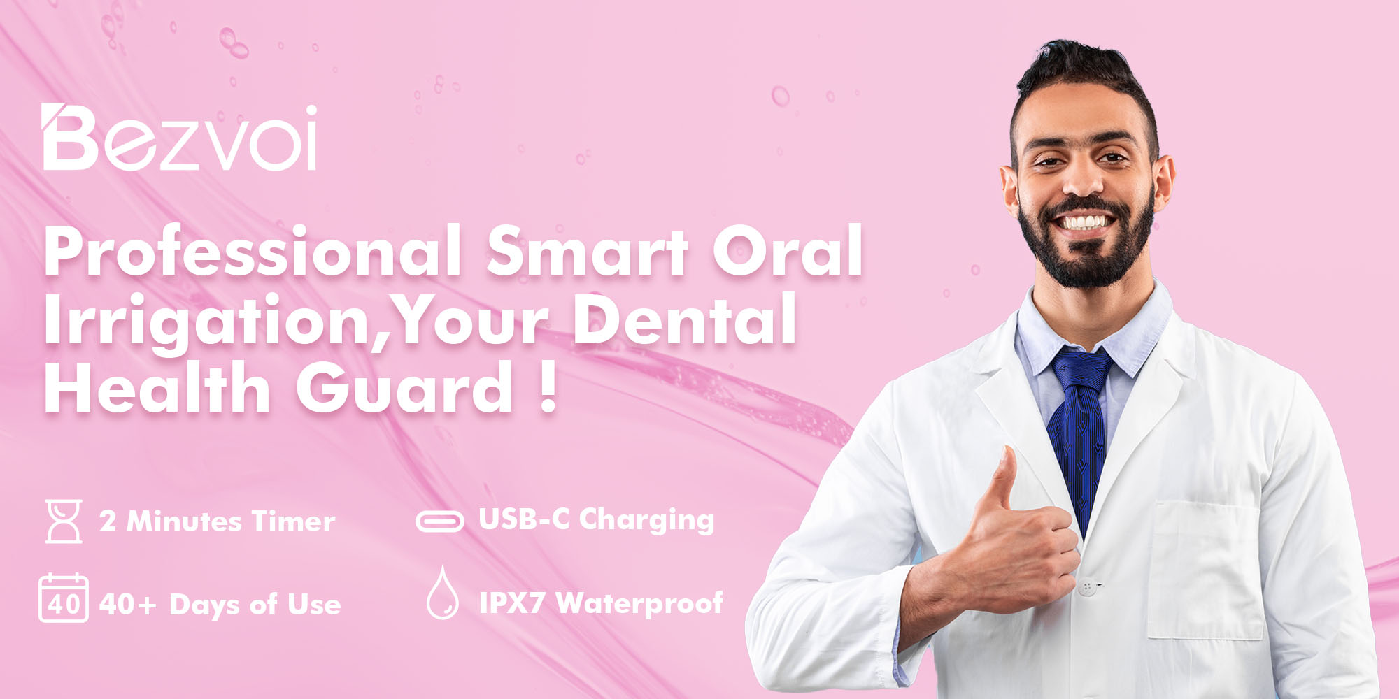 Water Flosser Teeth Pick: 5 Modes Cordless Water Dental Floss 300ML Portable Rechargeable IPX7 Waterproof Electric Water Flossing Cleaning Picks with 6 Jet Tips Oral Irrigator Cleaner, Pink