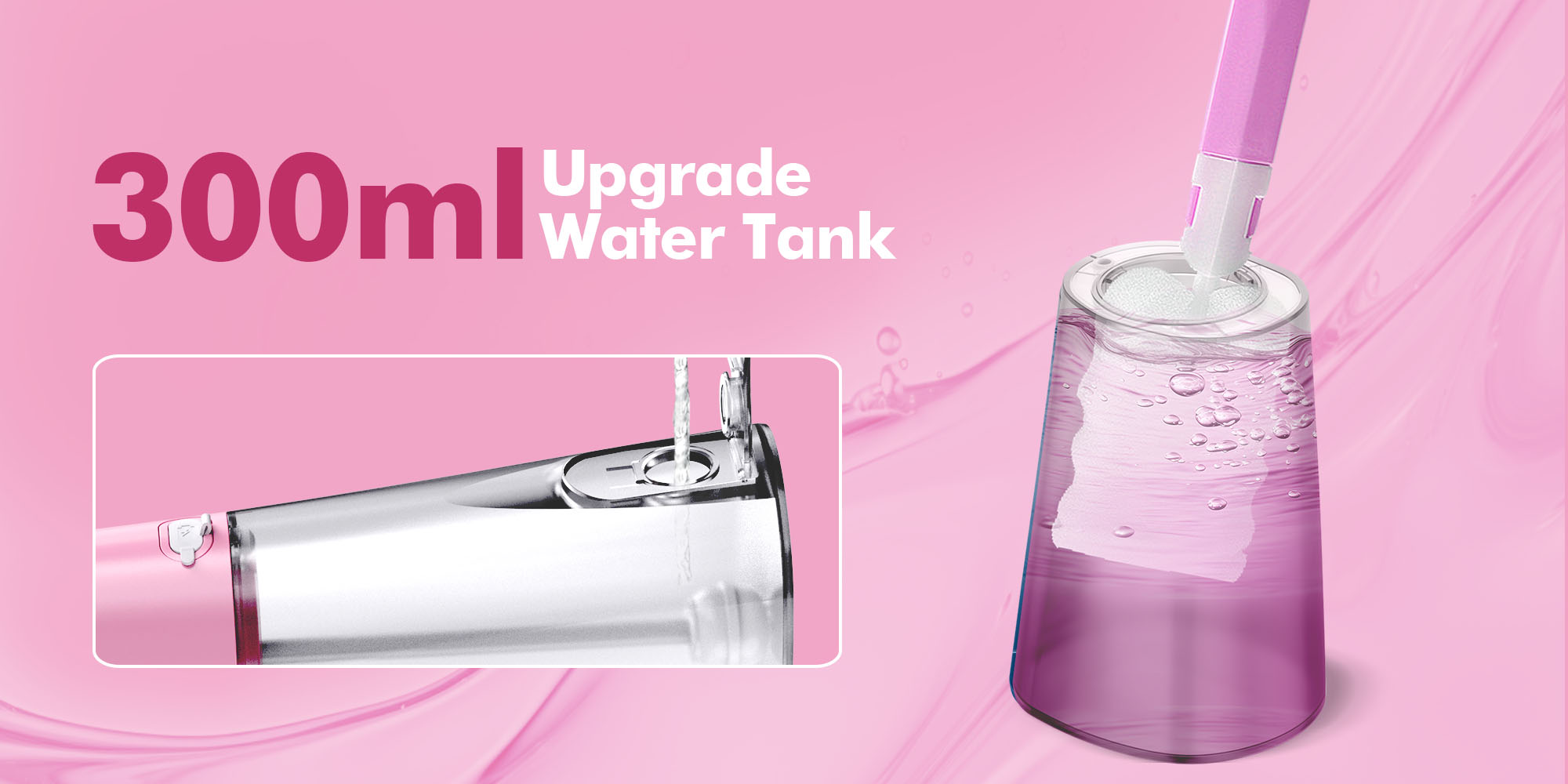 Water Flosser Teeth Pick: 5 Modes Cordless Water Dental Floss 300ML Portable Rechargeable IPX7 Waterproof Electric Water Flossing Cleaning Picks with 6 Jet Tips Oral Irrigator Cleaner, Pink