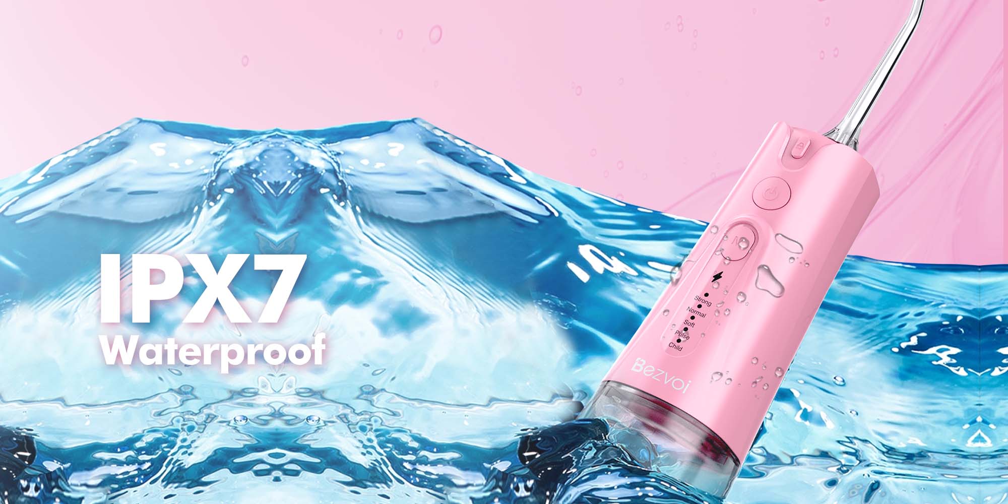 Water Flosser Teeth Pick: 5 Modes Cordless Water Dental Floss 300ML Portable Rechargeable IPX7 Waterproof Electric Water Flossing Cleaning Picks with 6 Jet Tips Oral Irrigator Cleaner, Pink