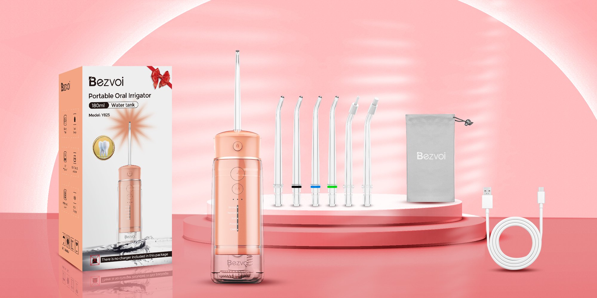 Water Flosser Mini Cordless Portable: 5 Modes Water Dental Floss with Telescopic Water Tank, 6 Tips, IPX7 Waterproof Oral Irrigator for Teeth Cleaning Gums,Orthodontic,Braces Dental Care (Peach Fuzz)