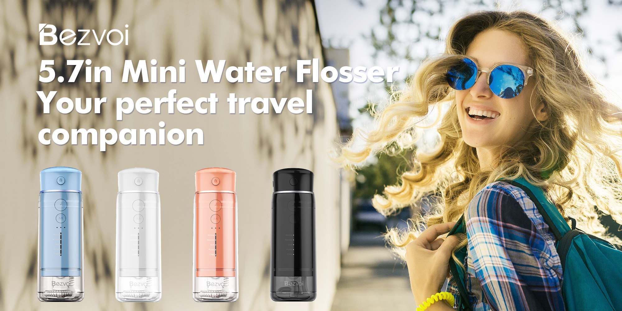 Water Flosser Mini Cordless Portable: 5 Modes Water Dental Floss with Telescopic Water Tank, 6 Tips, IPX7 Waterproof Oral Irrigator for Teeth Cleaning Gums,Orthodontic,Braces Dental Care (Sky Blue)