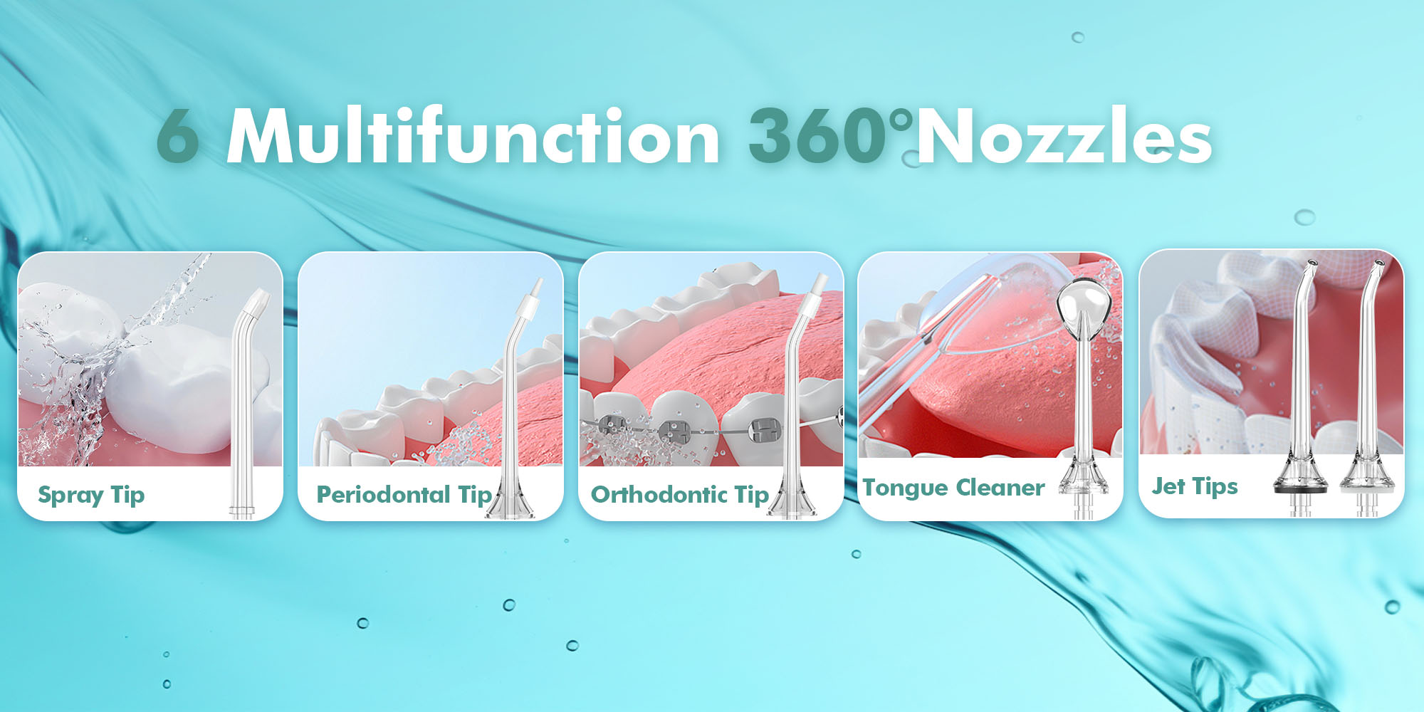 Water Flosser Teeth Pick: 5 Modes Cordless Water Dental Floss 300ML Portable Rechargeable IPX7 Waterproof Electric Water Flossing Cleaning Picks with 6 Jet Tips Oral Irrigator, Mint Green