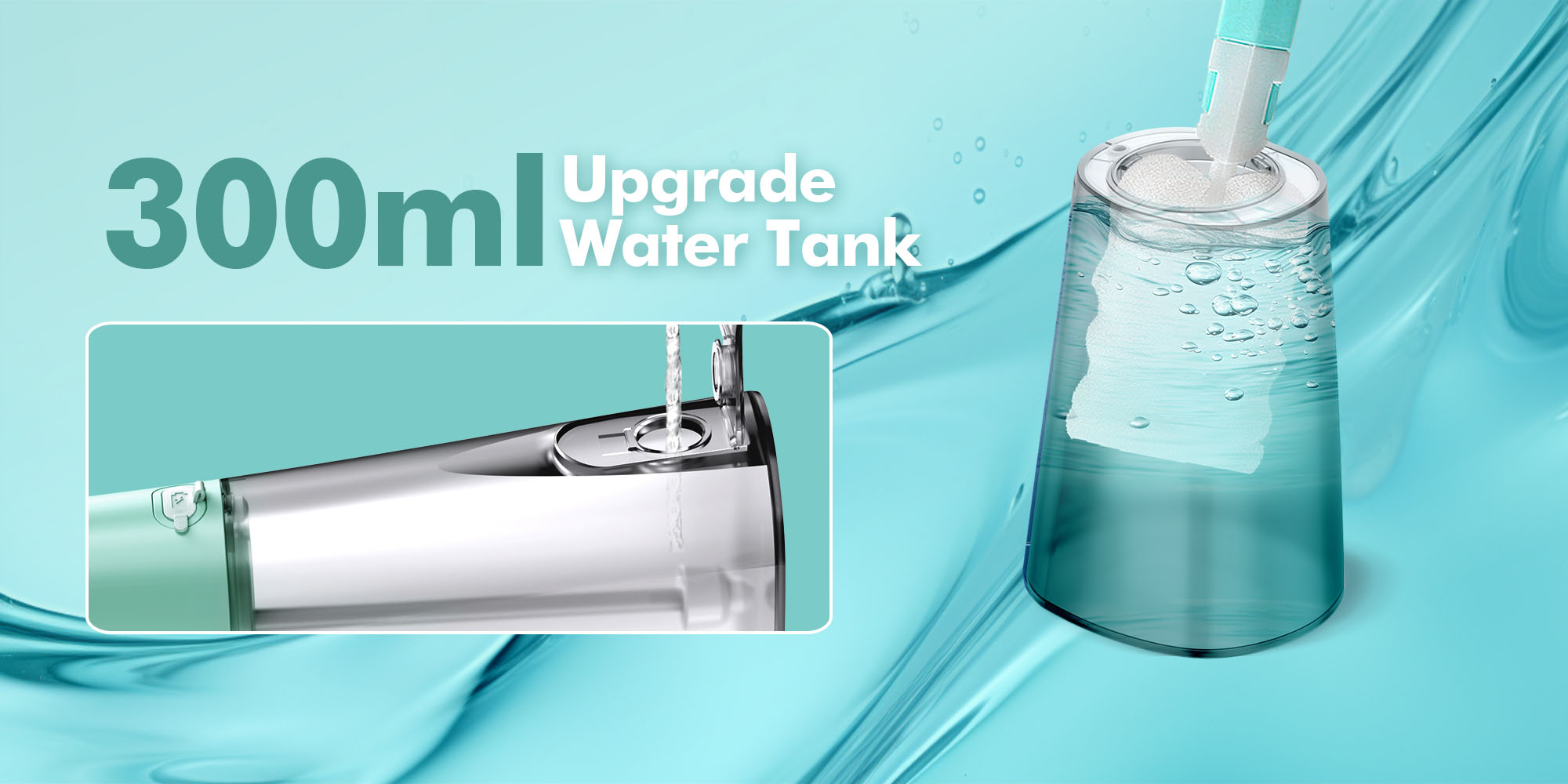 Water Flosser Teeth Pick: 5 Modes Cordless Water Dental Floss 300ML Portable Rechargeable IPX7 Waterproof Electric Water Flossing Cleaning Picks with 6 Jet Tips Oral Irrigator, Mint Green