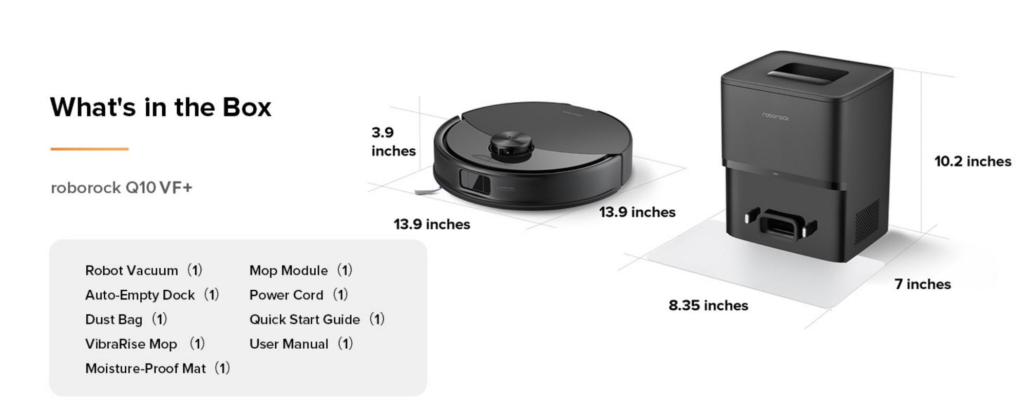 Q10 VF+ Robot Vacuum and Mop,10,000Pa Suction Self-Emptying, Hands-Free Cleaning for up to 7 Weeks,, Obstacle Avoidance, LiDAR Navigation, No-Go Zones, Black 60 W Q10 VF+ Black