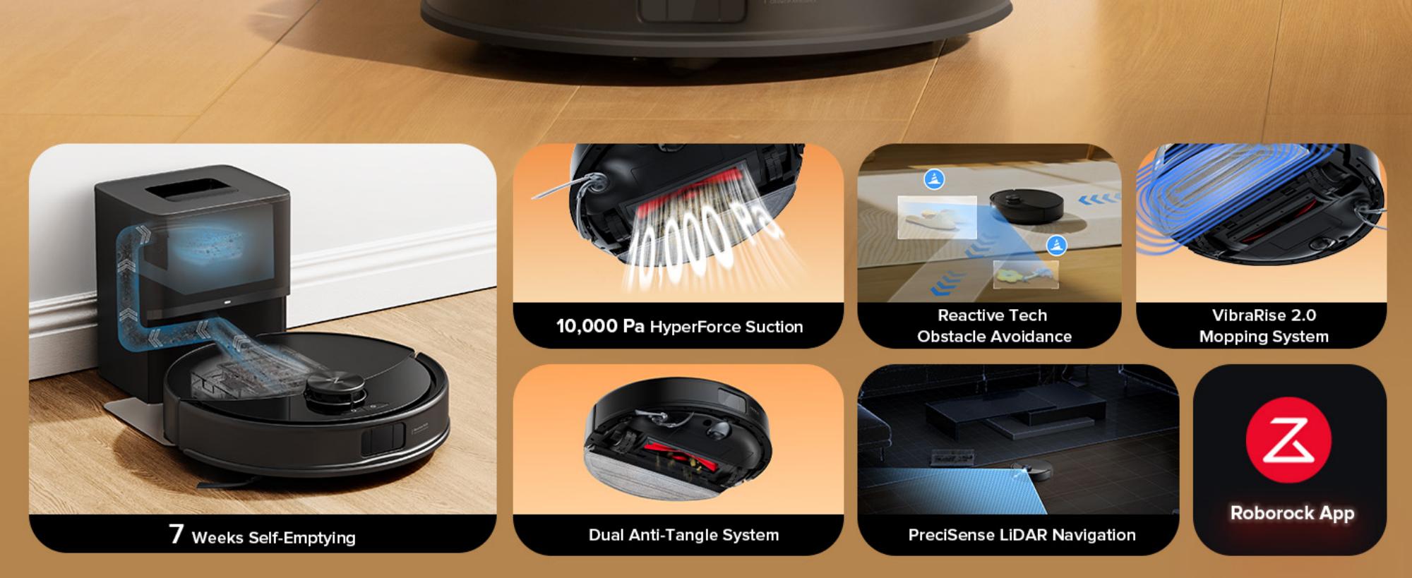 Q10 VF+ Robot Vacuum and Mop,10,000Pa Suction Self-Emptying, Hands-Free Cleaning for up to 7 Weeks,, Obstacle Avoidance, LiDAR Navigation, No-Go Zones, Black 60 W Q10 VF+ Black