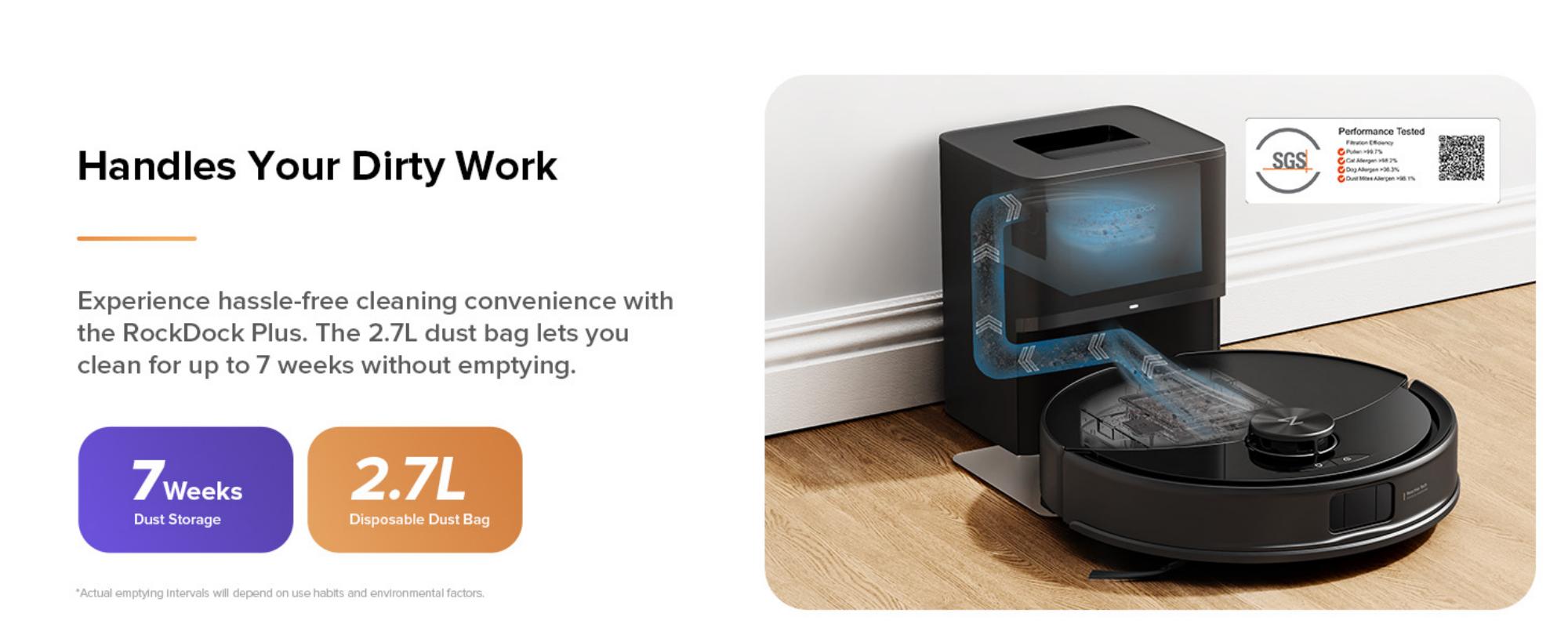 Q10 VF+ Robot Vacuum and Mop,10,000Pa Suction Self-Emptying, Hands-Free Cleaning for up to 7 Weeks,, Obstacle Avoidance, LiDAR Navigation, No-Go Zones, Black 60 W Q10 VF+ Black