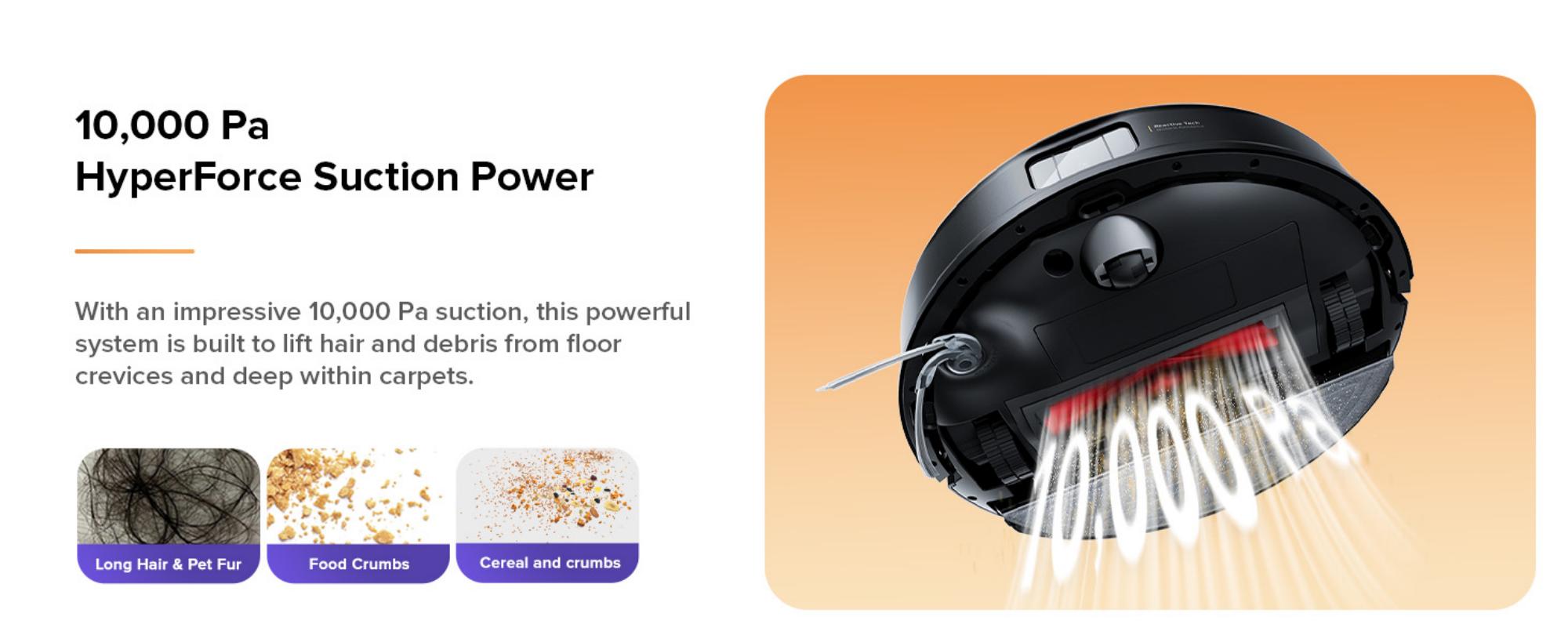 Q10 VF+ Robot Vacuum and Mop,10,000Pa Suction Self-Emptying, Hands-Free Cleaning for up to 7 Weeks,, Obstacle Avoidance, LiDAR Navigation, No-Go Zones, Black 60 W Q10 VF+ Black
