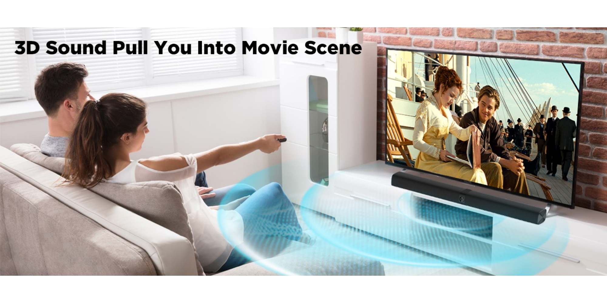 Sound Bar for Smart TV, Soundbar with Bluetooth/ARC/Opt/AUX Connect, Auto Volume Boost, 3 Equalizer Modes, 2 in 1 Detachable Soundbar for TV/PC/Gaming/Projectors