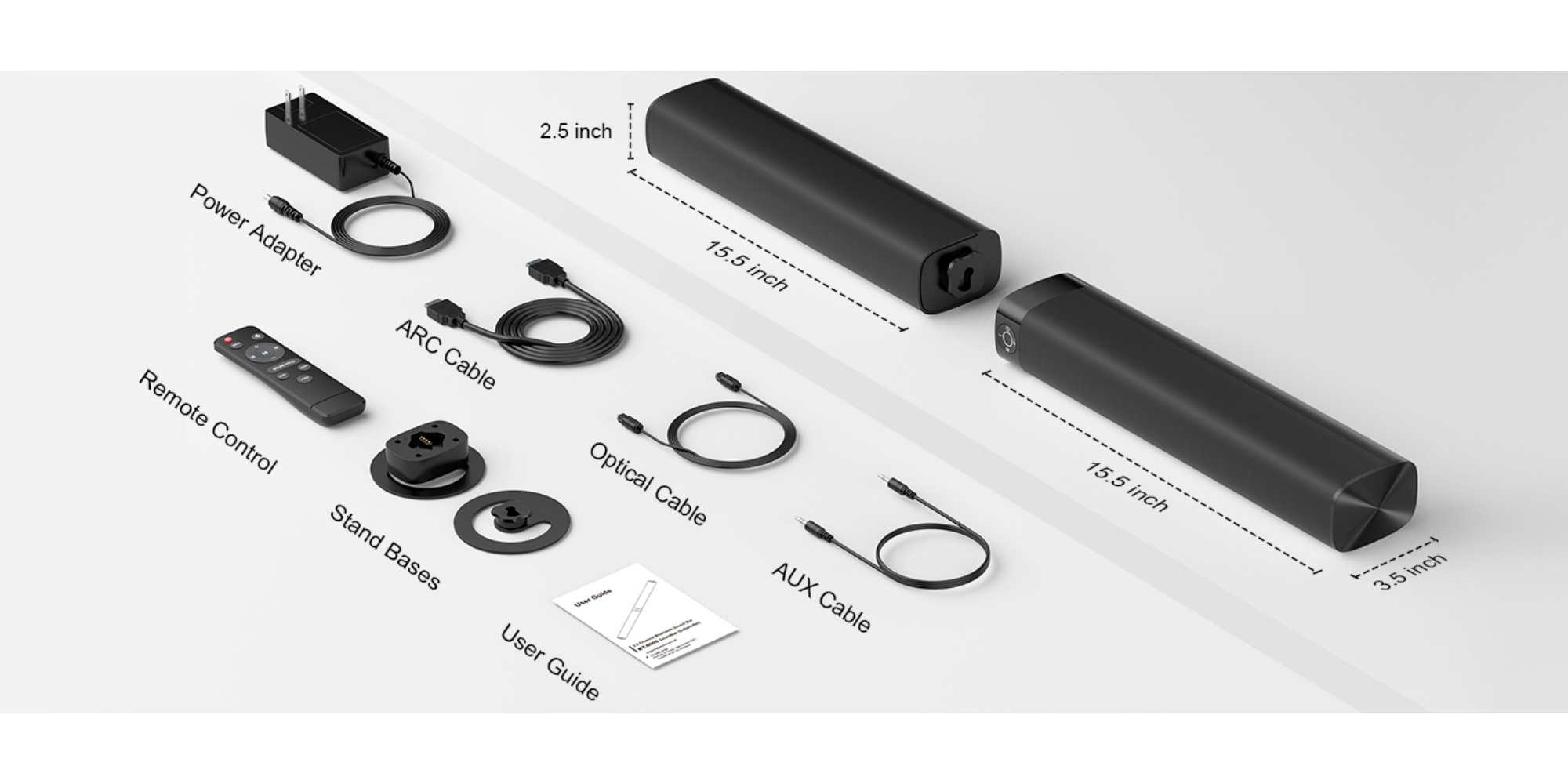 Sound Bar for Smart TV, Soundbar with Bluetooth/ARC/Opt/AUX Connect, Auto Volume Boost, 3 Equalizer Modes, 2 in 1 Detachable Soundbar for TV/PC/Gaming/Projectors