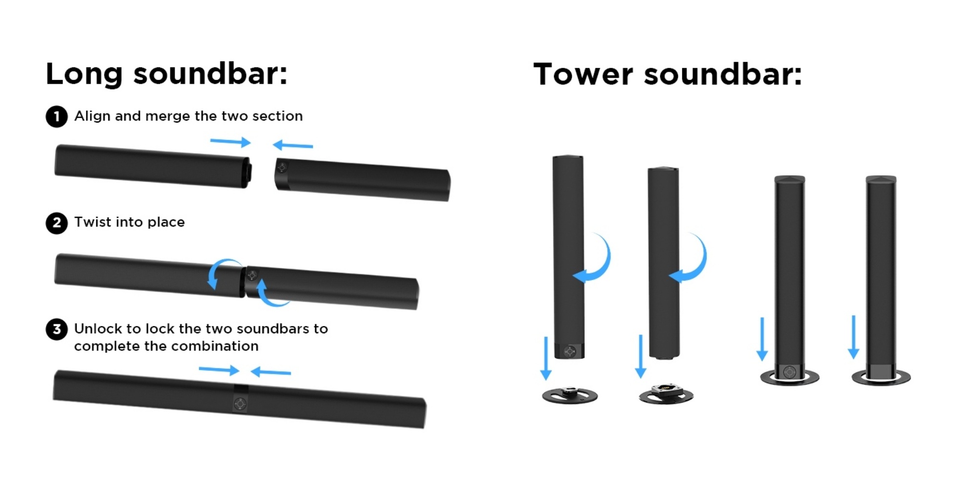Sound Bar for Smart TV, Soundbar with Bluetooth/ARC/Opt/AUX Connect, Auto Volume Boost, 3 Equalizer Modes, 2 in 1 Detachable Soundbar for TV/PC/Gaming/Projectors