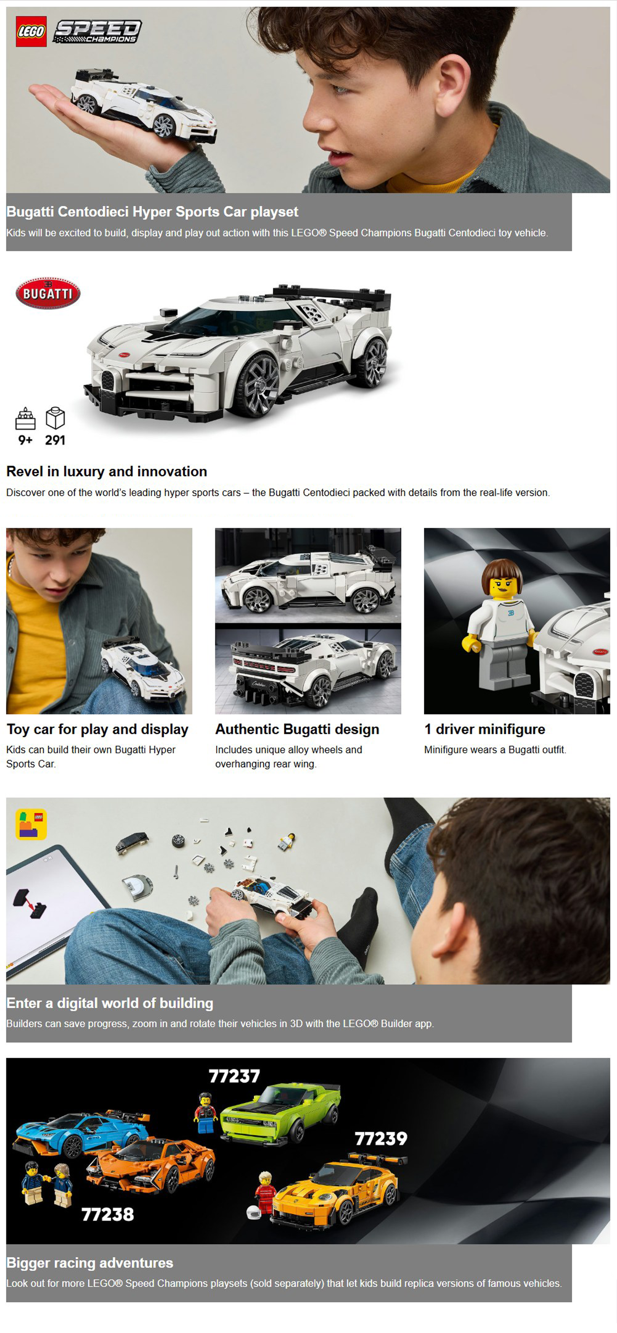 Speed Champions Bugatti Centodieci Hyper Sports Car 77240 (291) Pieces