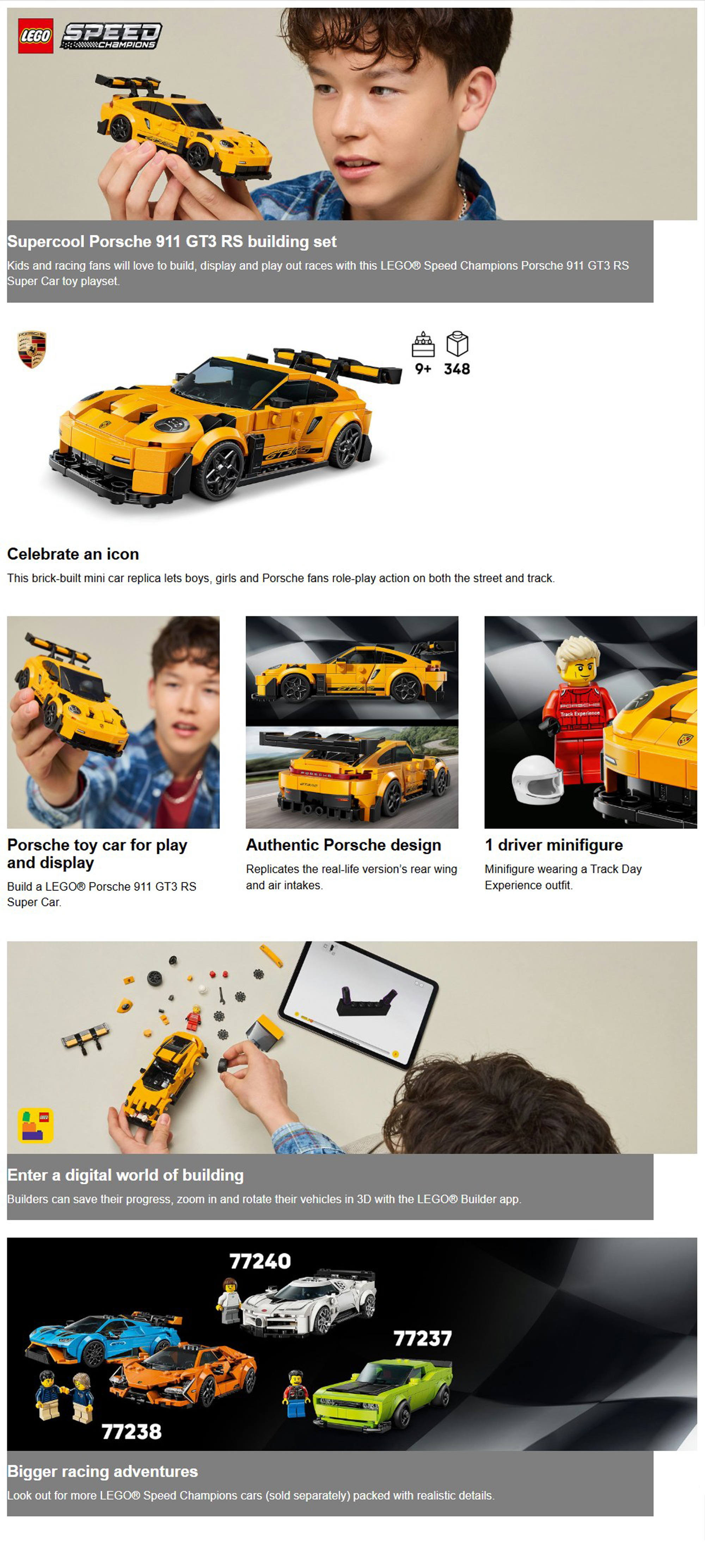 Speed Champions Porsche 911 GT3 RS Super Car 77239 (348) Pieces