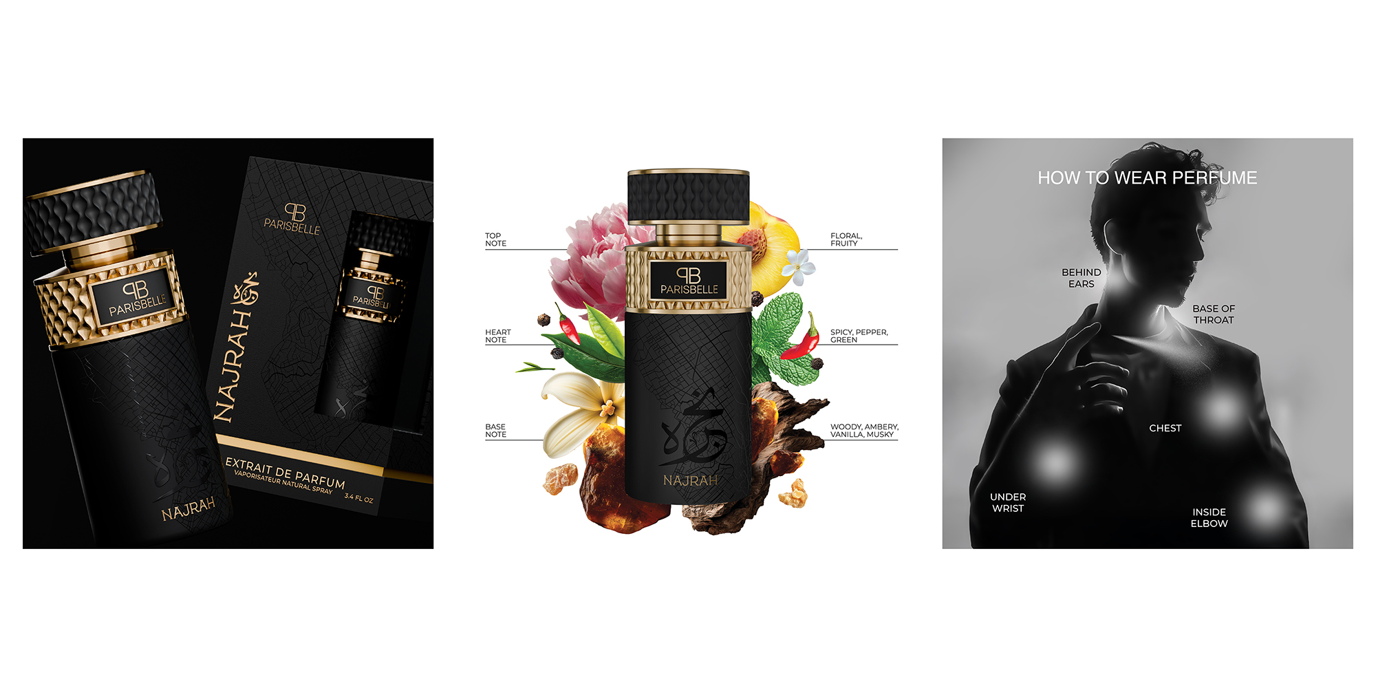 Parisbelle Najrah Oasis Collection Extrait De Parfum 100ml | Floral-Fruity Unisex Scent with Spicy Woody Heart & Amber-Vanilla Base