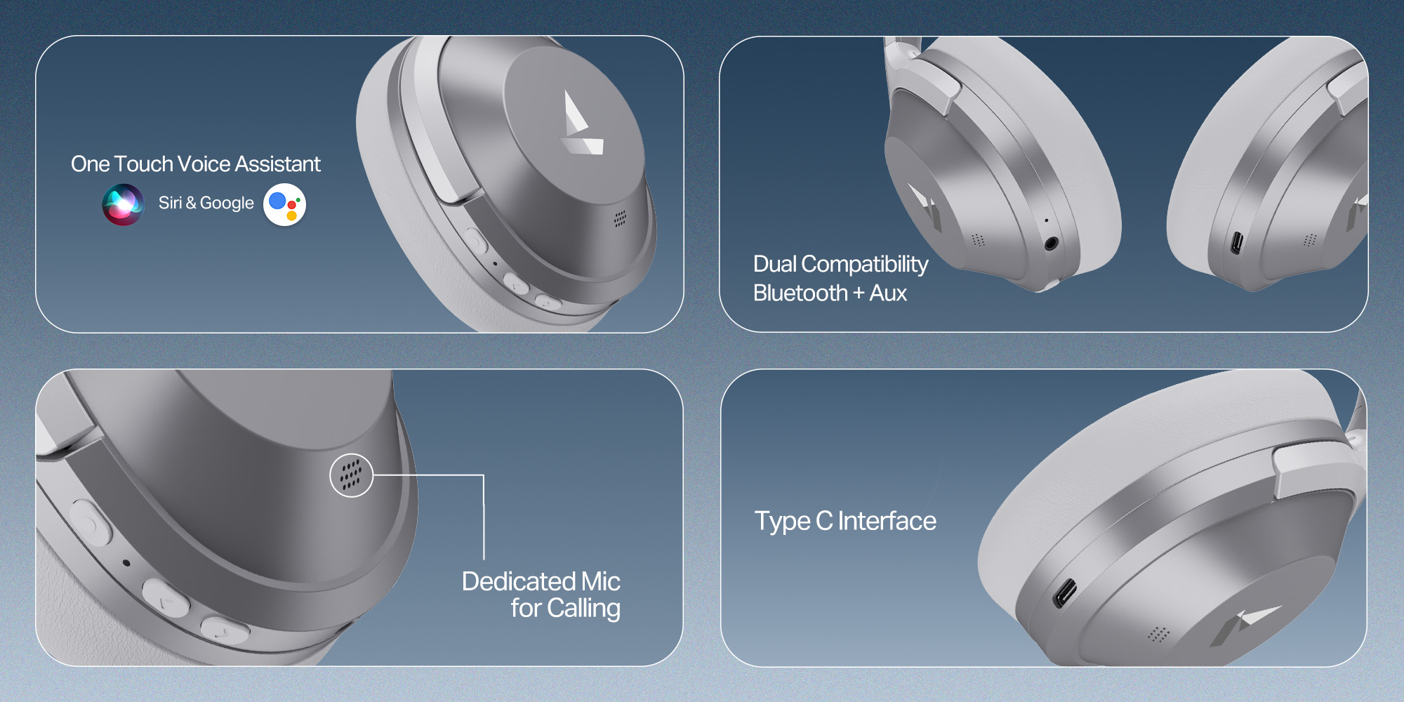 Nirvana 751 ANC w/ Hybrid Active Noise Cancellation(~33dB), 65Hrs Battery, Fast Charge, Ambient Mode, Integrated Controls, Bluetooth Headphones with Mic Sterling Silver