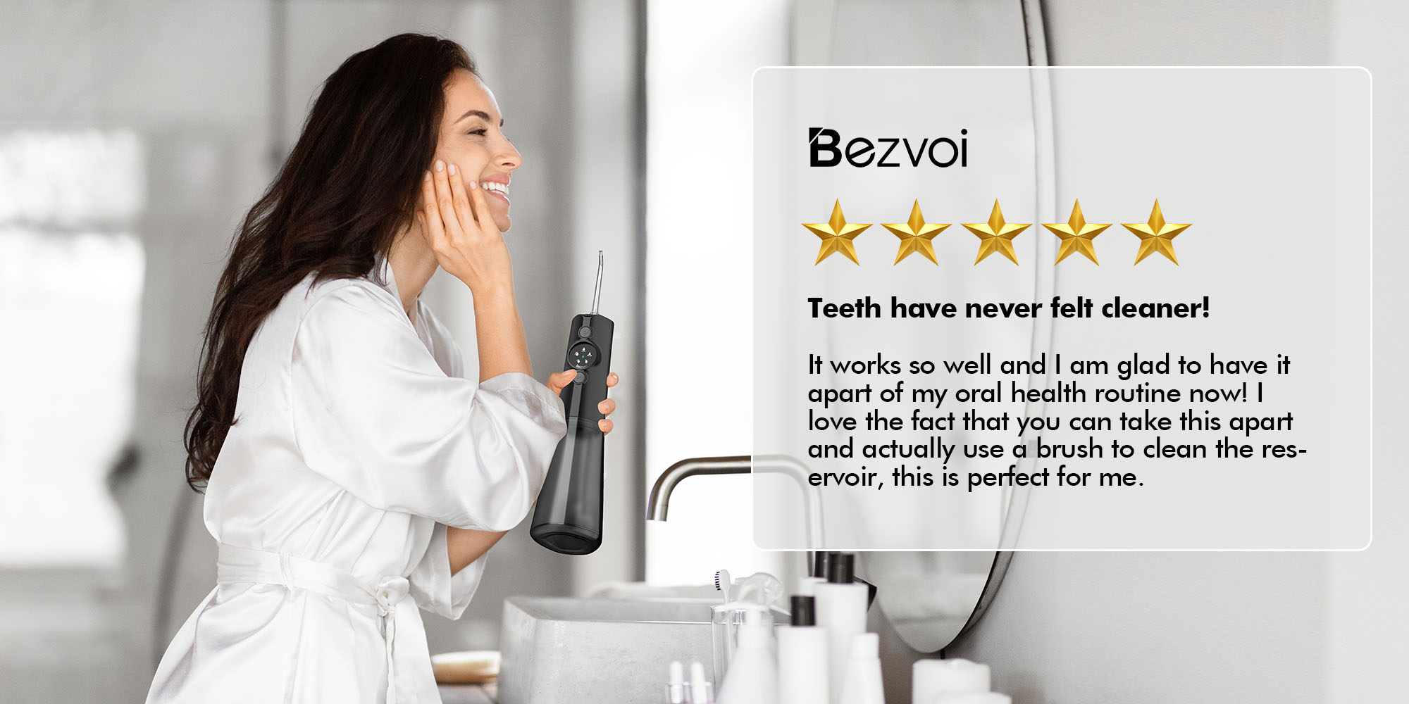 Water Dental Flosser Cordless: Water Floss Teeth Pick LED Display 5 Modes, 300ML Water Tank, IPX7 Waterproof Portable Oral Irrigator with 6 Jet Tips for Travel, Home (Black)