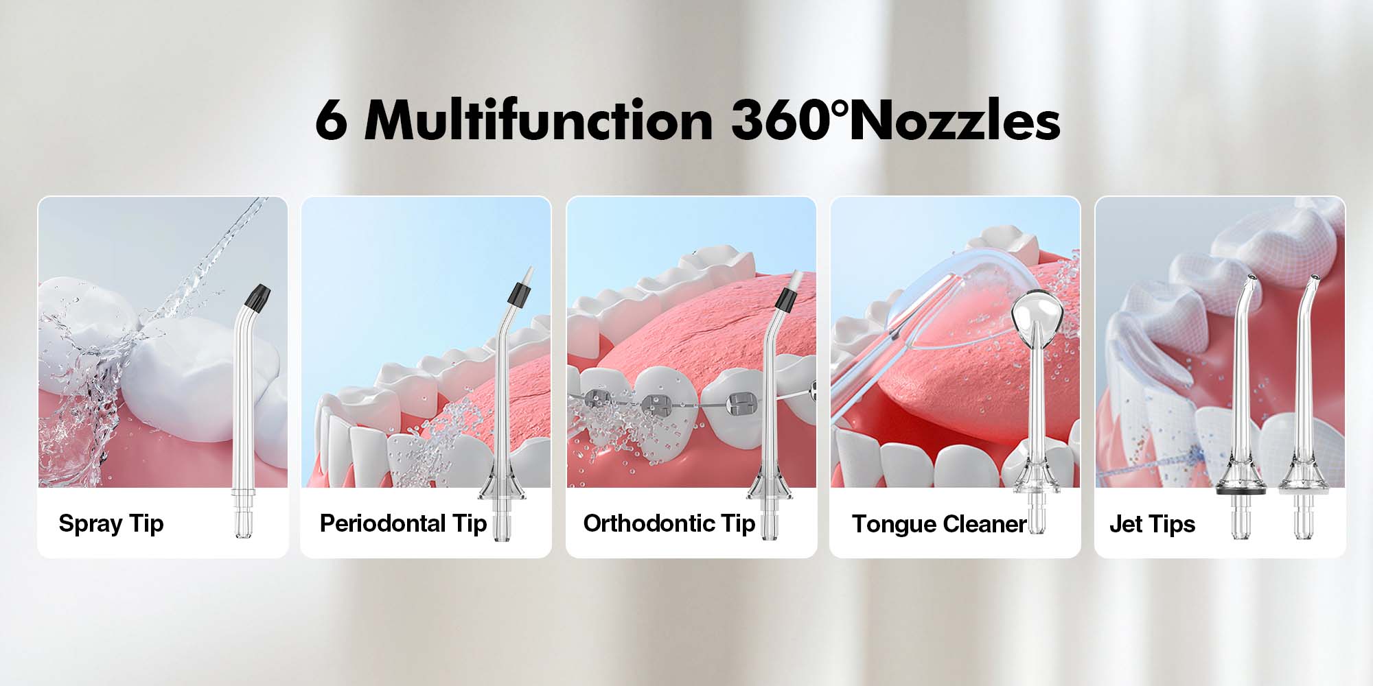 Water Dental Flosser Cordless: Water Floss Teeth Pick LED Display 5 Modes, 300ML Water Tank, IPX7 Waterproof Portable Oral Irrigator with 6 Jet Tips for Travel, Home (Black)