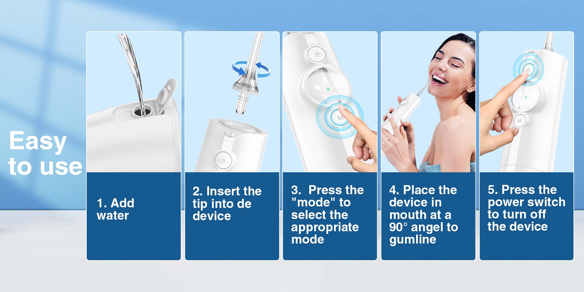 Water Dental Flosser Cordless: Water Floss Teeth Pick LED Display 5 Modes, 300ML Water Tank, IPX7 Waterproof Portable Oral Irrigator with 6 Jet Tips for Travel, Home