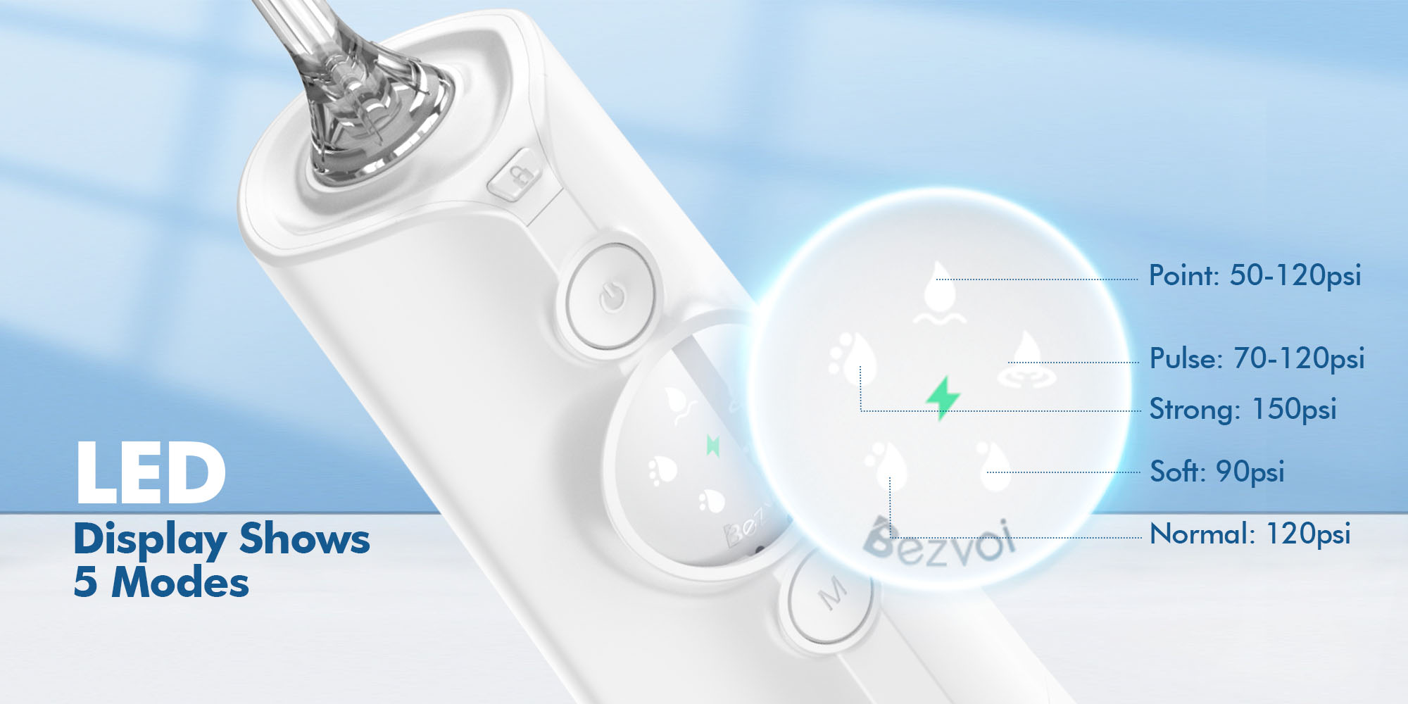 Water Dental Flosser Cordless: Water Floss Teeth Pick LED Display 5 Modes, 300ML Water Tank, IPX7 Waterproof Portable Oral Irrigator with 6 Jet Tips for Travel, Home