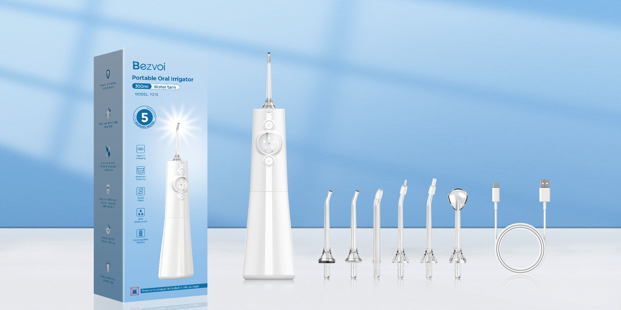 Water Dental Flosser Cordless: Water Floss Teeth Pick LED Display 5 Modes, 300ML Water Tank, IPX7 Waterproof Portable Oral Irrigator with 6 Jet Tips for Travel, Home