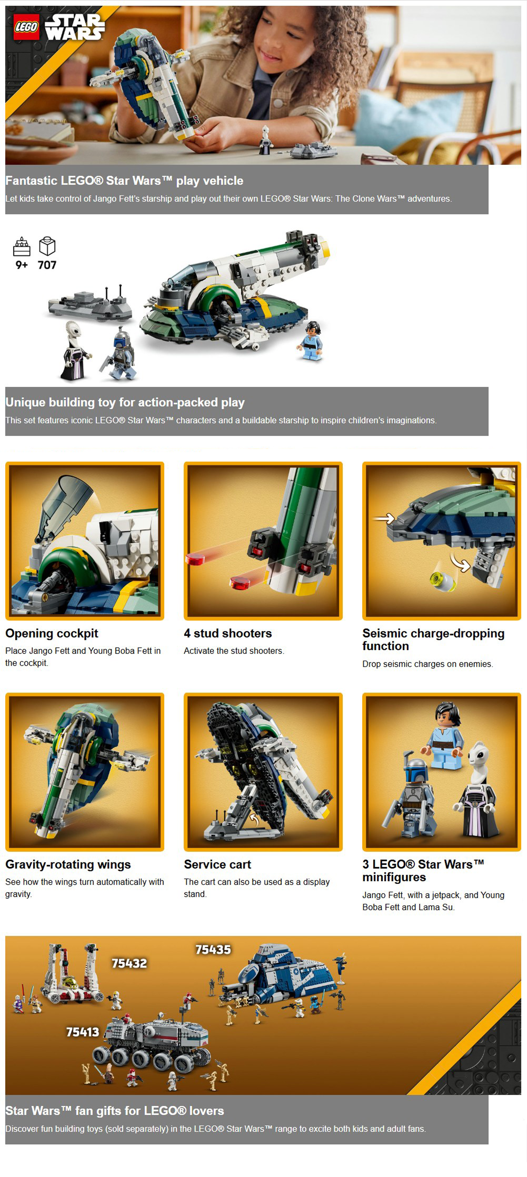 Star Wars TM Jango Fett's Starship 75433 (707) Pieces