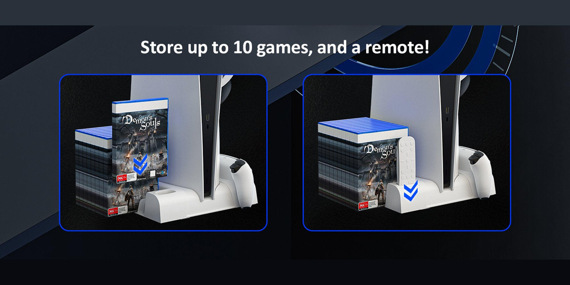 PS5/Slim/Pro Cooling Stand for Disc & Digital Console, PS5 Controller Charger with 3 Level Fan and 11Pcs Game Storage, PS5/Slim/Pro Accessories