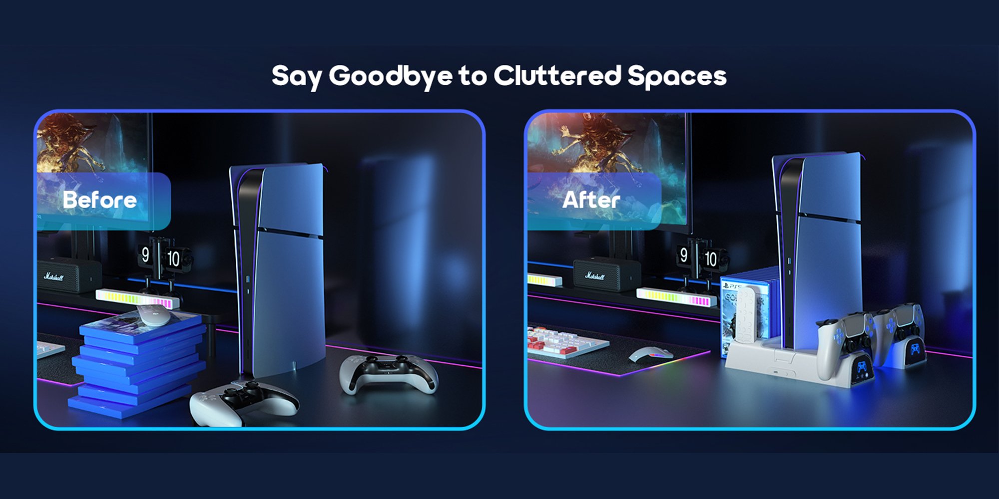 PS5/Slim/Pro Cooling Stand for Disc & Digital Console, PS5 Controller Charger with 3 Level Fan and 11Pcs Game Storage, PS5/Slim/Pro Accessories